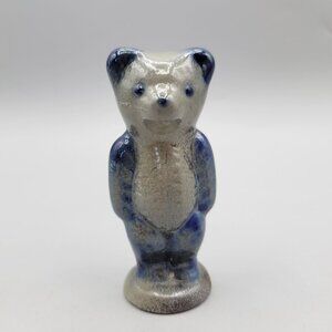 Vintage Beaumont Bros Pottery Blue and Gray Glazed Ceramic Bear Figurine 1992
